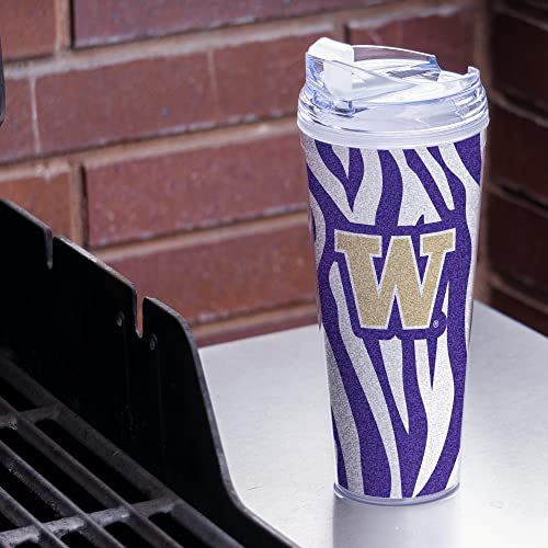 Image of Rico Industries NCAA Glitter 24oz Acrylic Glitter Tumbler with Hinged Lid, Officially Licensed Double Wall Tumbler with Straw