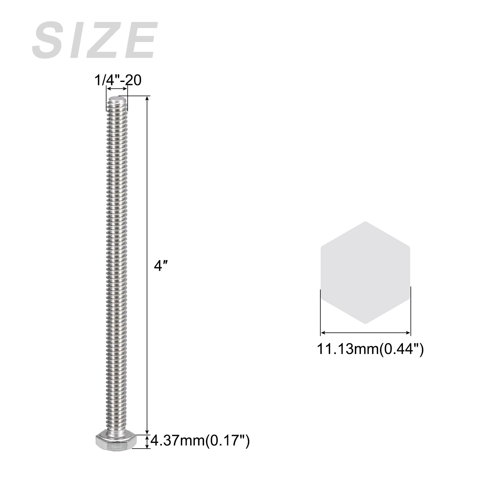 METALLIXITY Hex Head Bolts (1/4-20 x 4") 50Pcs, 304 Stainless Steel 18-8, Fully Threaded, External Hex Drive, Plain Finish - Image 2
