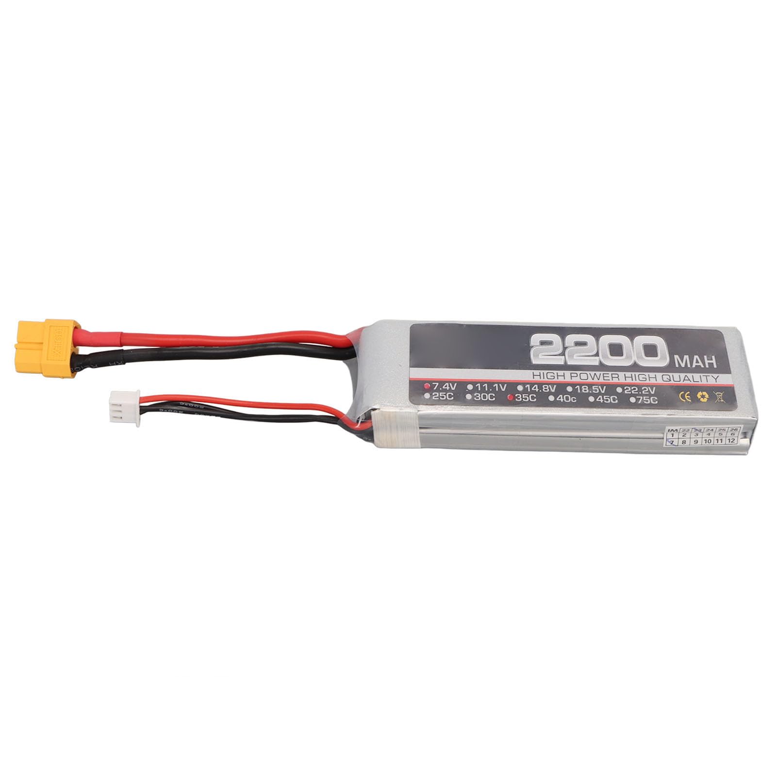 1 Pc RC Airplane Battery, LiPo Battery, 7.4V 2S 2200mAh 35C RC Airplane High Rate Lithium Battery with XH Balance Head for Replacement (XT60 Plug)