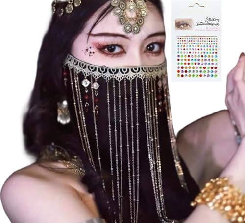 [ミカドレス] 占い師 フェイスベール +ストーンおまけ付き ベリーダンス アラビアン マスク 黒子 占い 時代劇 民族衣装 仮装 コスプレ ベール オリエンタル ステージ衣装 舞台衣装 ミステリアス (ブラックAタイプ)【c53n-pa0】 (ブラックAタイプ) [並行輸入品]のサムネイル