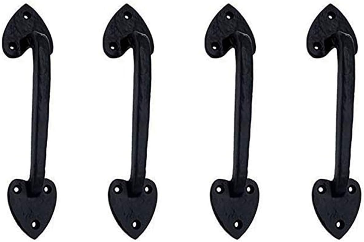 Adonai Hardware "Abarim Antique Cast Iron Industrial Sliding Door Handle Pulls for Vintage Wooden Barn Doors, Gates, Kitchen Cabinets, Furniture, Fences and Farmhouse (8.1" x 8 Pack, Matte Black)