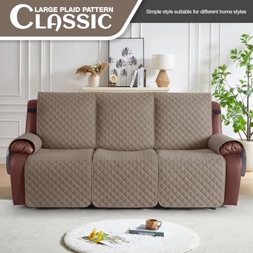 Image of KinCam Waterproof Recliner Sofa Cover, Non-Slip Reclining Couch Covers for 3 Seat, Recliner Couch Cover Furniture Protector with Elastic Straps for Pets, Kids, Taupe