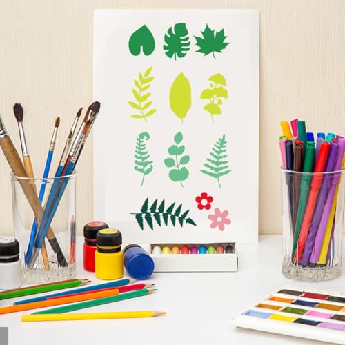 INFUNLY Leaves Stamp and Dies Ginkgo Painting Stencils A4 Size Tropical Plants Clear Stamps and Cutting Die Palm Leaves Hollow Painting Stencil Set for DIY Card Making Scrapbooking Craft Home Decor - Image 4