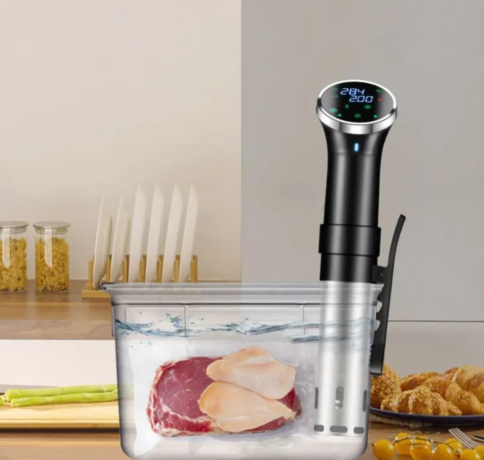 calmora sous vide cooker 1100w, thermal immersion circulator with recipe and adjustable clamp, sous vide heater with accurate temperature & digital timer, ultra quiet stainless steel (electric)
