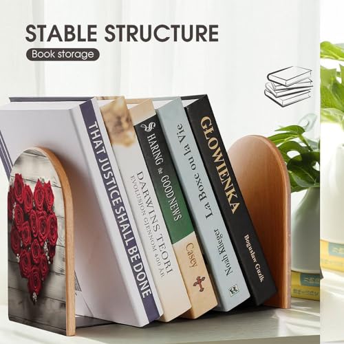 Sujetalibros de madera con rosas rojas soporte grande para libros 8