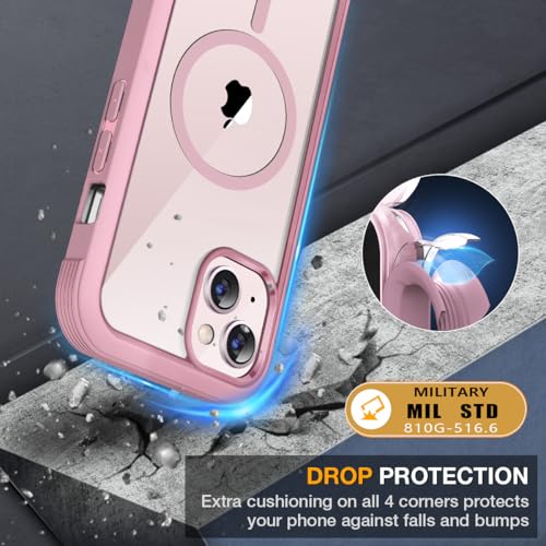 Image of Miracase for iPhone 13 mini Case 5.4 inch,Full-Body Protection,Clear Bumper Case with Built-in 9H Tempered Glass Screen Protector,Military-Grade Drop Protection Outdoor Phone Case for 13 mini,Dark Pink