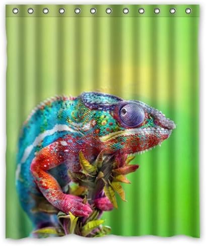 60"(Width)x 72"(Height) Popular Colorful Chameleon Reptile Waterproof Bathroom Bath Polyester Shower Curtain