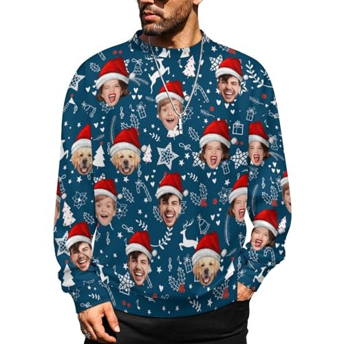 Custom Sweater for Men Personalized Face Ugly Christmas Funny Pullover Sweater Tops Casual Sweaters