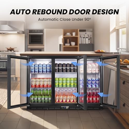 Image of 53.15 inch W Commercial Under Counter Beverage Refrigerator, 3 Glass Door Back Bar Cooler, Built-in /Freestanding 12Cuft Drink Fridge with LED Light, Auto Defrost, Low-E Glass & Safety Lock, Rebound door