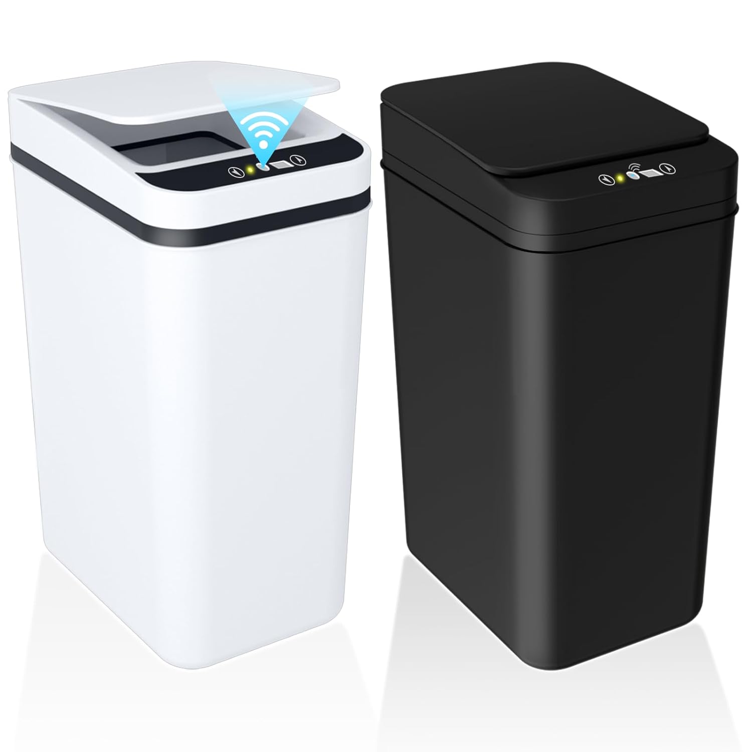 Product image of 2Pack Bathroom Small Trash Can with Lid, 2.6 Gallon Touchless Automatic Garbage Can Slim Waterproof Motion Sensor Smart Trash Bin for Bedroom, Office, Living Room-Black/White