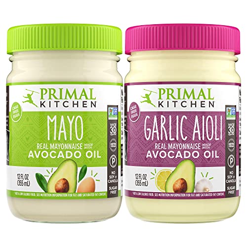 Primal Kitchen Mayo Made with Avocado Oil, No Soy or Canola Oils, Variety Two Pack, Original & Garlic Aioli, 12 Ounces, Pack of 2