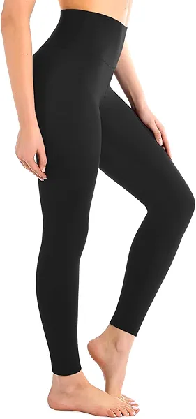 Leafigure High Waisted Leggings for Women- Soft No See-Through Yoga Pants for Gym Workout Running Black S-M