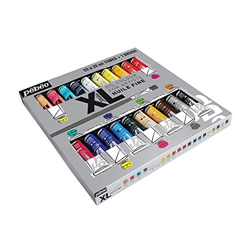 Pébéo 920221 Ó l e o F i n o S t u d i o X L Estuche 20 tubos 20 ml, 20 tubos 20 ml surtidos 1 pincel, Multicolor