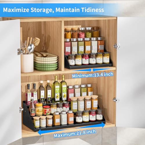BOIVSHI Wide Extendable Spice Rack Standing, Black Kitchen Shelf for Inside Cupboard Organisation, Spice Cabinet for the Kitchen, No Drill - Image 3