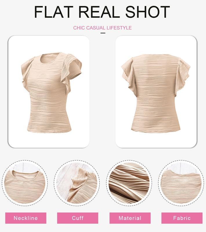 SHEWIN Womens Tops Casual Crewneck Ruffle Short Sleeve T Shirts Slim Fit Dressy Blouses - Image 5