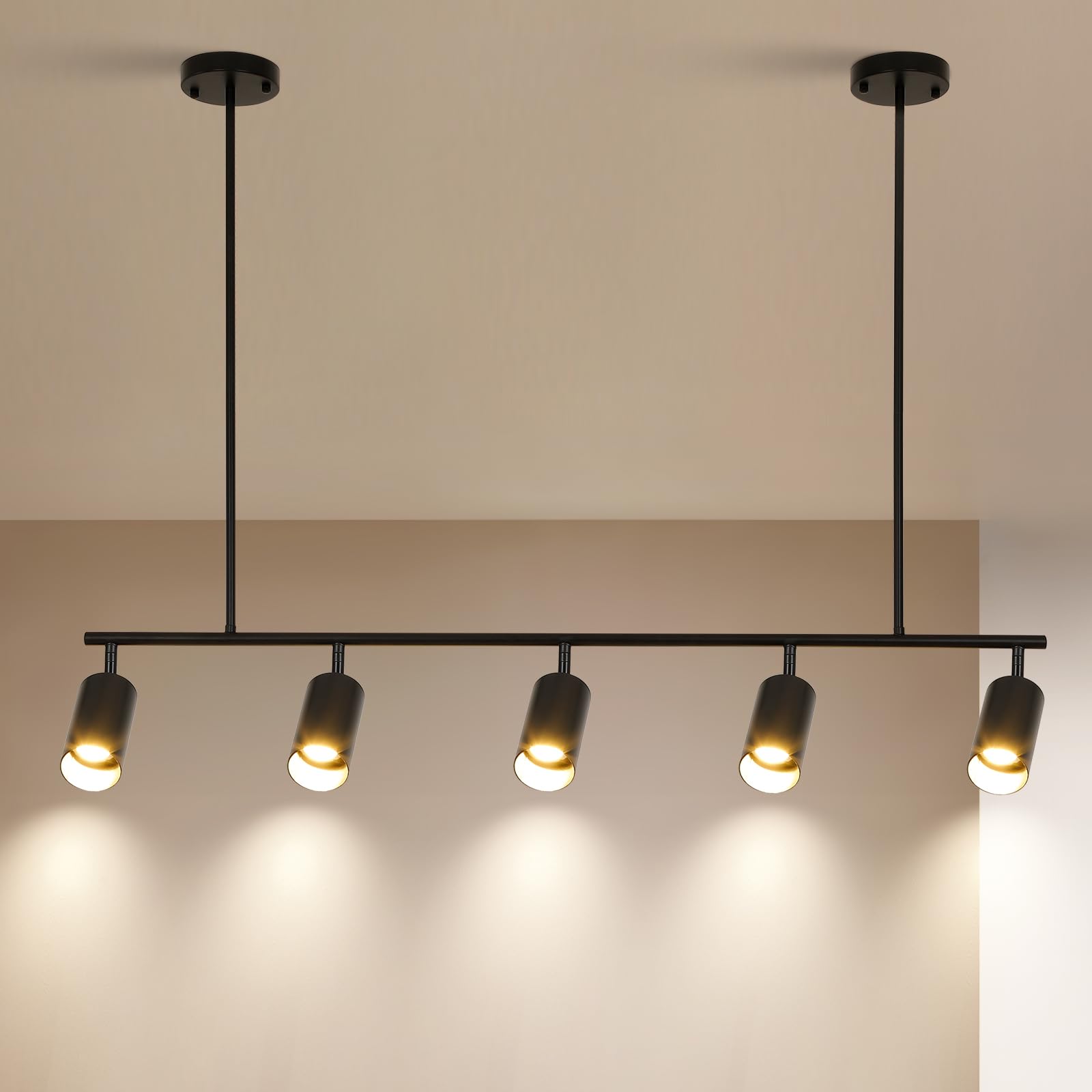 Moderno accesorio de iluminación negro de 5 luces, focos de techo ajustables para cocina, comedor, sala de estar, lámpara colgante lineal industrial con cabezales giratorios, compatible con