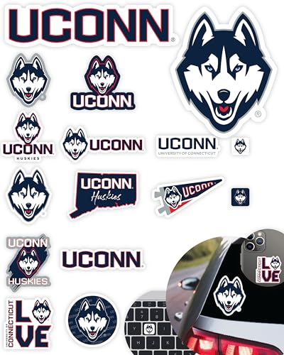 Image of UConn Stickers & Decals 14 Pc Set, Huskies Car Decal & Water Bottle