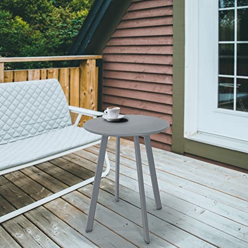 Meluvici Outdoor Side Table, Weather Resistant Patio Small Side Table Outdoor Indoor Round Metal Steel Small Side Table, Waterproof End Table For Garden Balcony Yard, Grey And Black #TOP4
