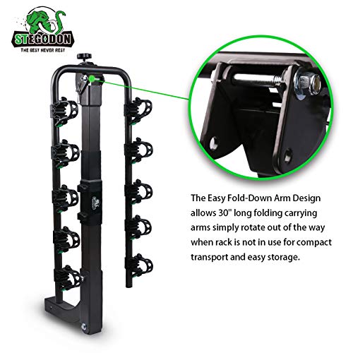 STEGODON 5 Bike Hitch Rack 2'' Hitch Receiver Heavy Duty Bicycle Carrier Racks with Dual Compound Spine Shield Hitch Mount Double Foldable Rack for Cars,Trucks, SUV,Hatchback RV,Tow Hitch and Minivans
