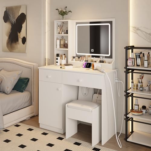 Legendstone Vanity Desk Set with LED Lighted Mirror & Power