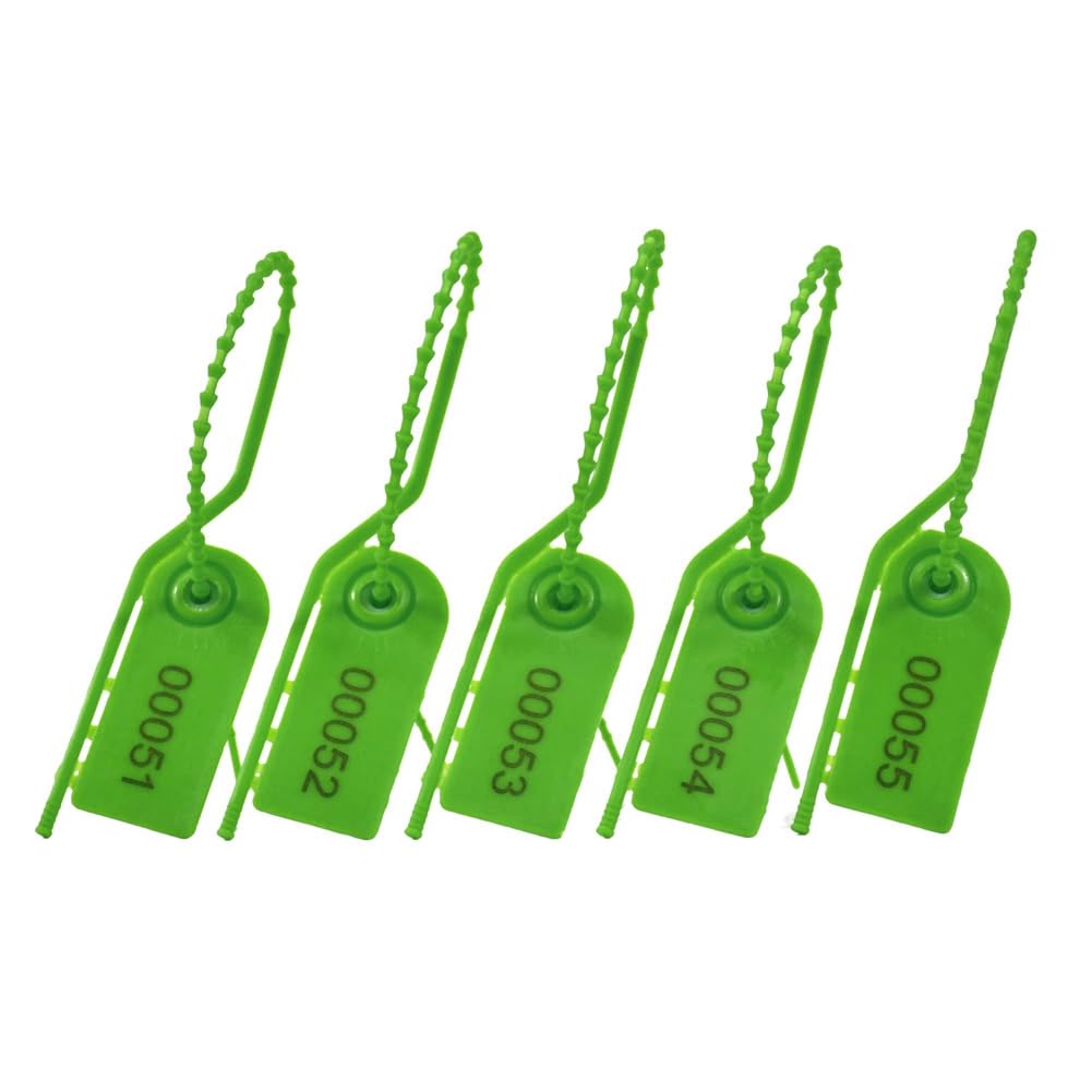 100 Sigilli di Sicurezza In Plastica Numerati, Etichette A Prova di Manomissione, Tiranti, Sigilli Antimanomissione Sicuri, Autobloccanti, Verde