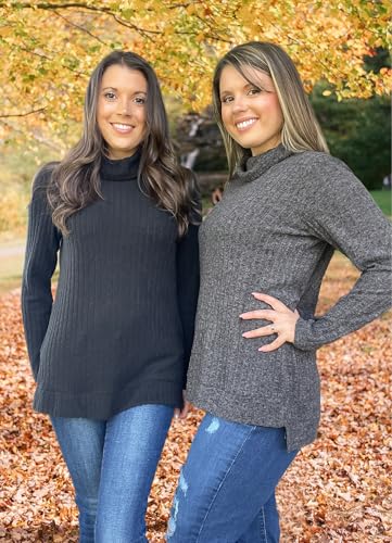 WIHOLL Womens Tunic Tops Turtleneck Long Sleeve Shirts Oversized Fall Sweaters Side Split High Low Hemline2