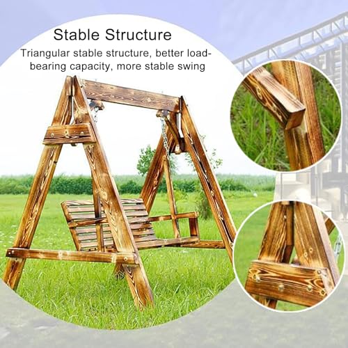 Altalena Hollywood in legno con supporto, panca a 2 posti, altalena da patio con schienale e braccioli, perfetta per giardino, terrazza, cortile, piscina, capacità 362,9 kg