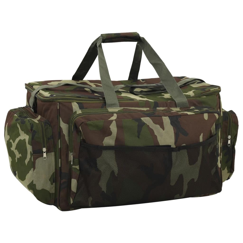 Angeltasche Wasserdicht 57x35x34cm Angelkoffer mit Tragegurt Große Angeltasche für Zubehör aus strapazierfähigem Oxford-Gewebe in grüner Tarnfarbe