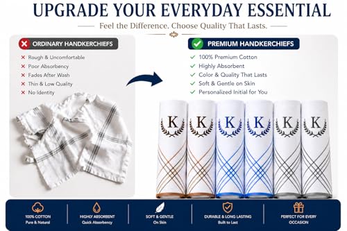 Image of ANTONIA Men's Initial Alphabet Handkerchiefs | Premium Cotton Personalized Hankies with Letter Embroidery (A-Z) | Soft, Absorbent & Reusable | Formal, Wedding & Gift Use | Pack of 6