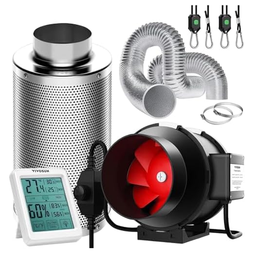 VIVOSUN Lüftungsset 150mm Rohrventilator 663m³/h Abluftventilator mit Drehzahlregler 150mm Aktivkohlefilter 240cm Luftkanal Temperatur-Luftfeuchtigkeitsmesser für Growzelte und Hydroponik