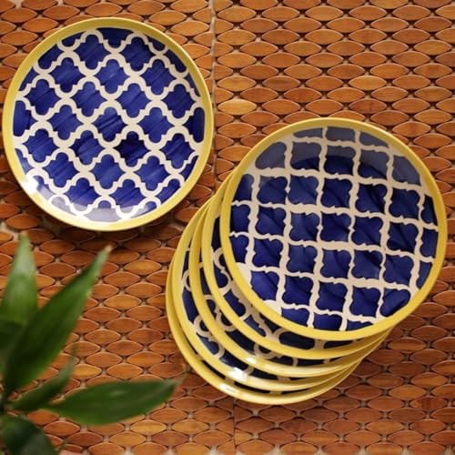 Image of Extra Strong Quarter Serving Ceramic 8.07 Inch Plates, Moroccan Decorative Dinnerware for Snacks, Dessert, Noodles, Small Meals, Salad & Gifting (Navy Blue, Set of 2)