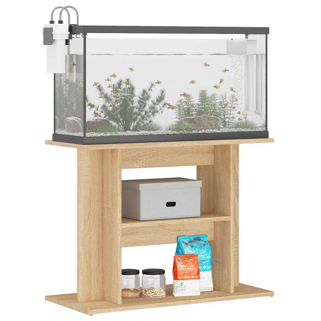Soporte para acuario, roble Sonoma, 80 x 35 x 60 cm, material de madera, estantería para muebles, armario bajo armario estable, resistente, con espacio para peces, accesorios, almacenamiento