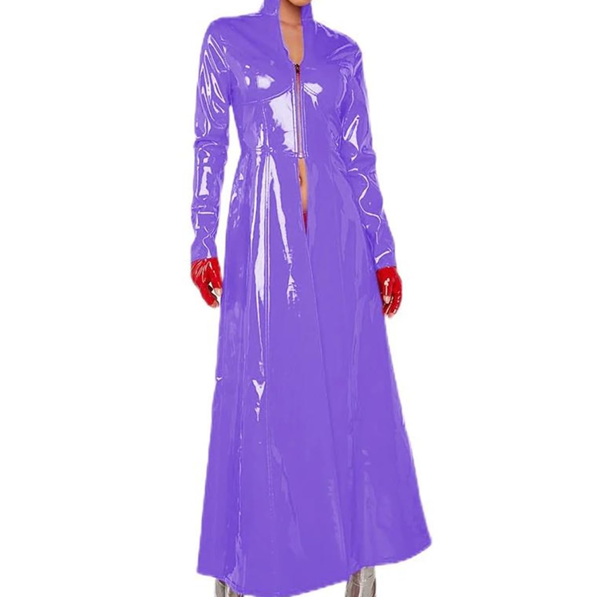 Chaqueta Cortavientos Con Cremallera Delantera Larga Y Corte Ajustado Para Mujer Vestido Ajustado De Manga Larga Para Fiesta, Club, Disfraz Gótico Sexy