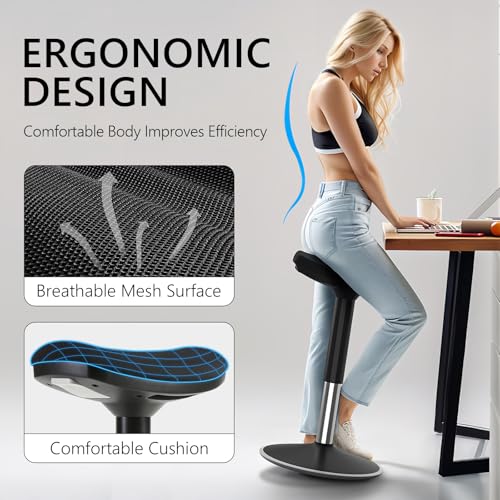 Image of Standing Desk Chair, Ergonomic Office Swivel Stool, Wobble Stool, Height Adjustable Chair Without Backrest for Office, Home,Living Room (Black, 20~25'')