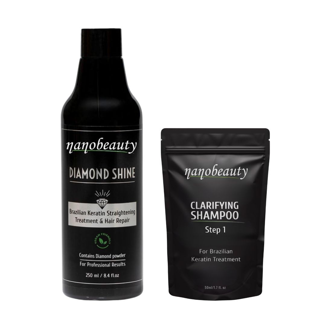 Brazilian Keratin Blowout Complex Hair treatment Nanobeauty Kit 250ml Diamond Infused, Vegan Straightening/smoothing/repair Formula Plus 50ml Shampoo