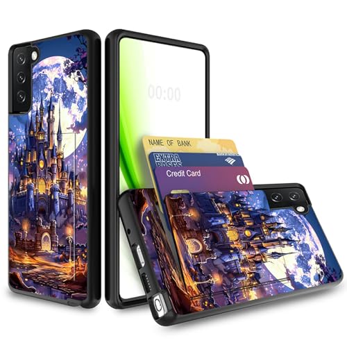 RWUTYTIUL Wallet Case for Samsung Galaxy S25 5G/Galaxy S24 5G 6.2" with Card Slot, Holder Credit Card IDs Cash Cover Dual Laye Shockproof Protective Soft Silicone Rugged Case for Women, Purple Castle
