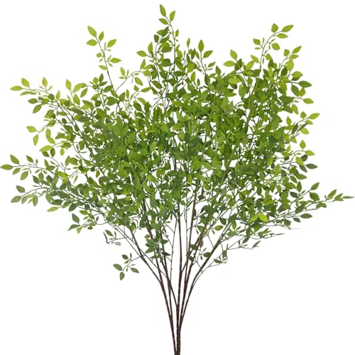 FAICOIA 3 Pcs Faux Greenery Stems for Vase 43.3 inch Artificial Branches with Leaves Nandina Fake Plants Spring Stems for Vase Home Shop Garden Decoration