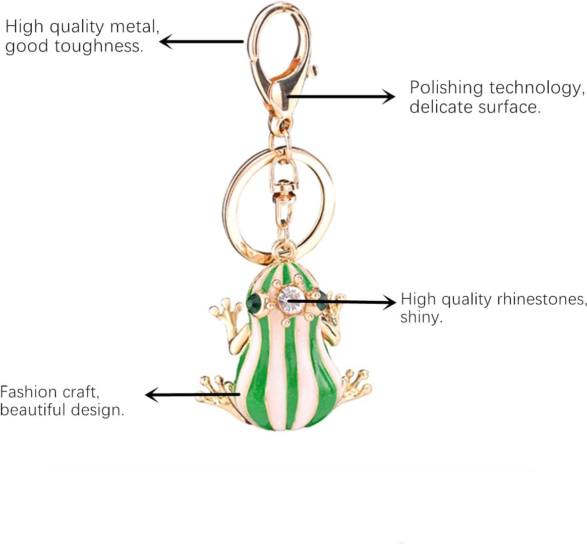 Frog Keychain, Frog Charm Fashionable Keychain, Cute Rhinestone Green Frog Keychain Key for Women Handbag Pendant Accessories Car Key Rings(Green) - Image 3