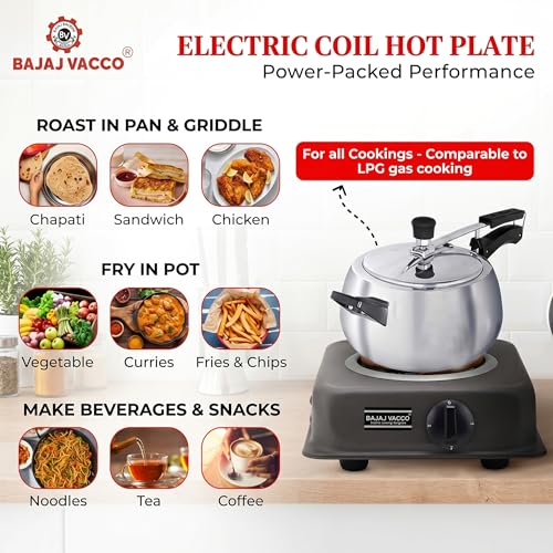 Image of BAJAJ VACCO Coil Hot Plate, 2000-Watt Electric Cooktop, Coil Stove, Cooking Heater, Black, HP-06 New