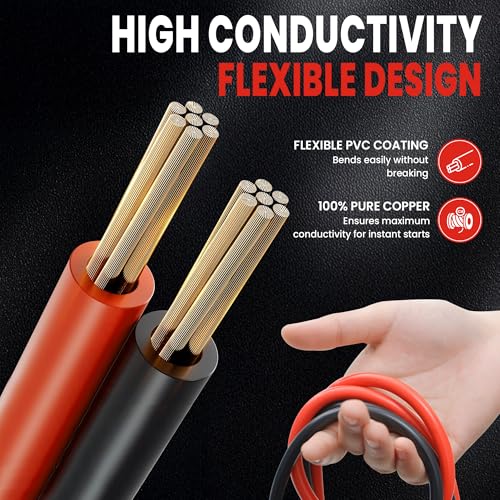 Image of Robustt 1000A Heavy Duty Jumper Cable for Car Battery | Jump Start Dead Batteries of Cars, SUVs, Vans & Trucks | 6.3 ft Copper Cable with Strong grip Copper Clamps | Comes with Storage Bag