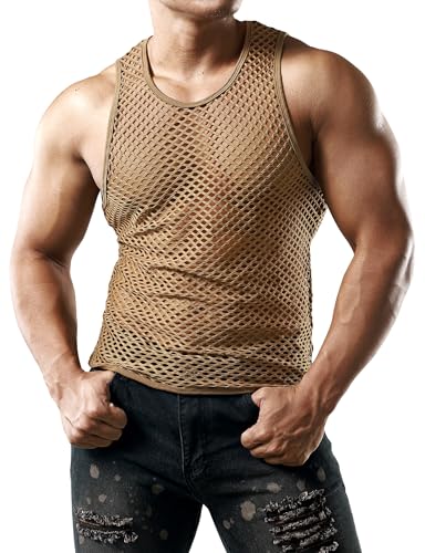Image of JOGAL Men's Mesh Fishnet Fitted Sleeveless Muscle Top