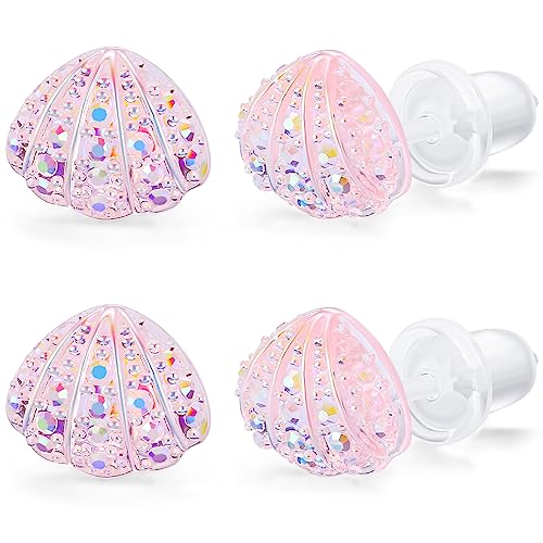 Plastic Earrings, KMEOSCH 2 Pairs Plastic Bling Shell Earrings Studs for Sensitive Ears