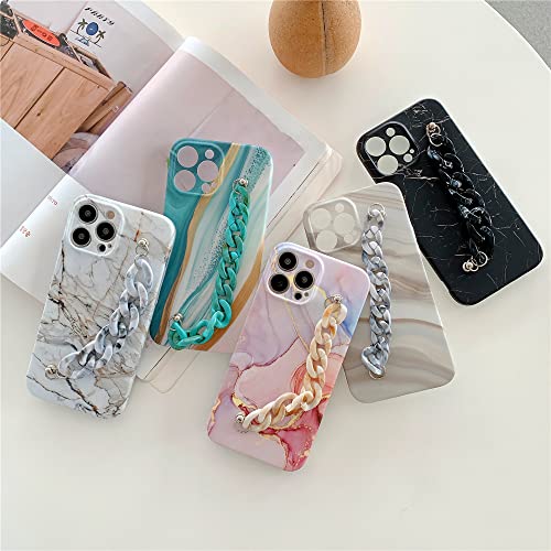 Coque marbre iPhone 13 Pro avec chaîne dragonne en silicone mat chic