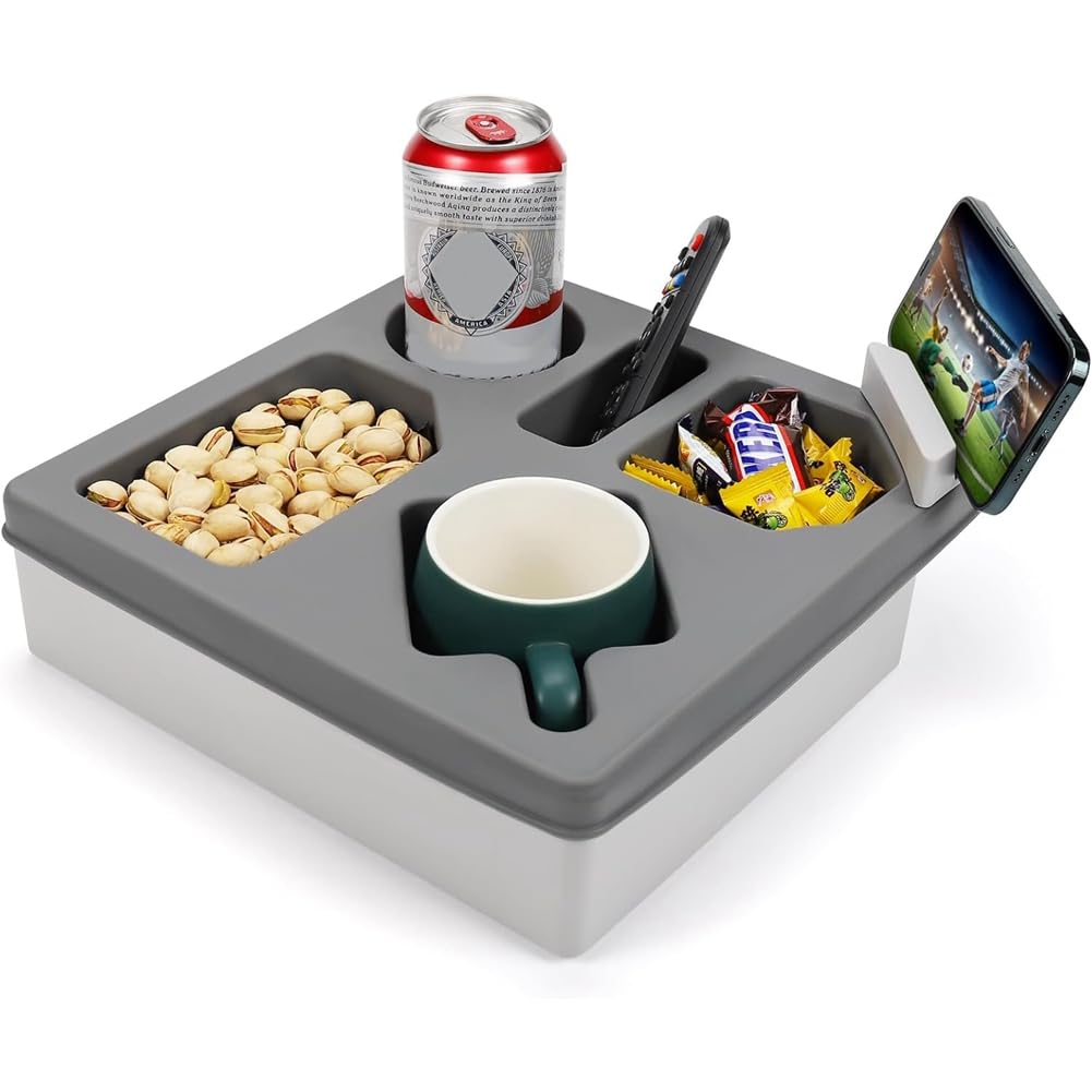 CTRLZS Couch Sofa Organizer Silicone Waterproof Cup Holder Tray with Phone Stand for Bed Car Seat
