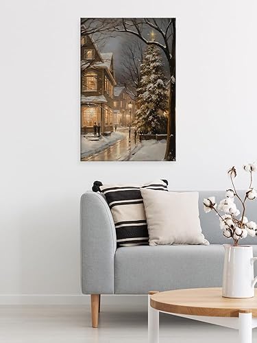 Miniatura 3 de PONYMA Lienzo de Navidad vintage para pared, pintura de paisaje, escena de invierno, imágenes de campo, arte de pared, pósteres artísticos de