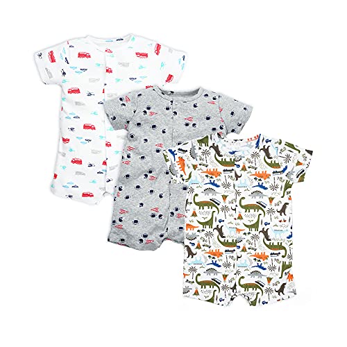 Image of Minicoco 3-Pack 100% Cotton Baby Boy Rompers,0-24Months Short Sleeve Toddler Romper,Breathable Spring/Summer Clothes