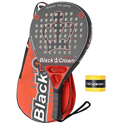 PADEL NUESTRO Pala Black Crown Mortal + Overgrip/Mejores Raqueta Gran Control y Potencia/Paleta para Hombre y Mujer/Palas Nivel intermedio y avanzado