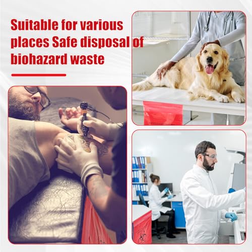 Image of Geyoga 500 Pcs Red Biohazard Bags 11 inch x 15 inch Small Waste Trash Bags with Strong Adhesive Strip Hazardous Biohazard Infectious Containers for Halloween Blood Vomit Hospitals Tattoo Clinics Vet Medical
