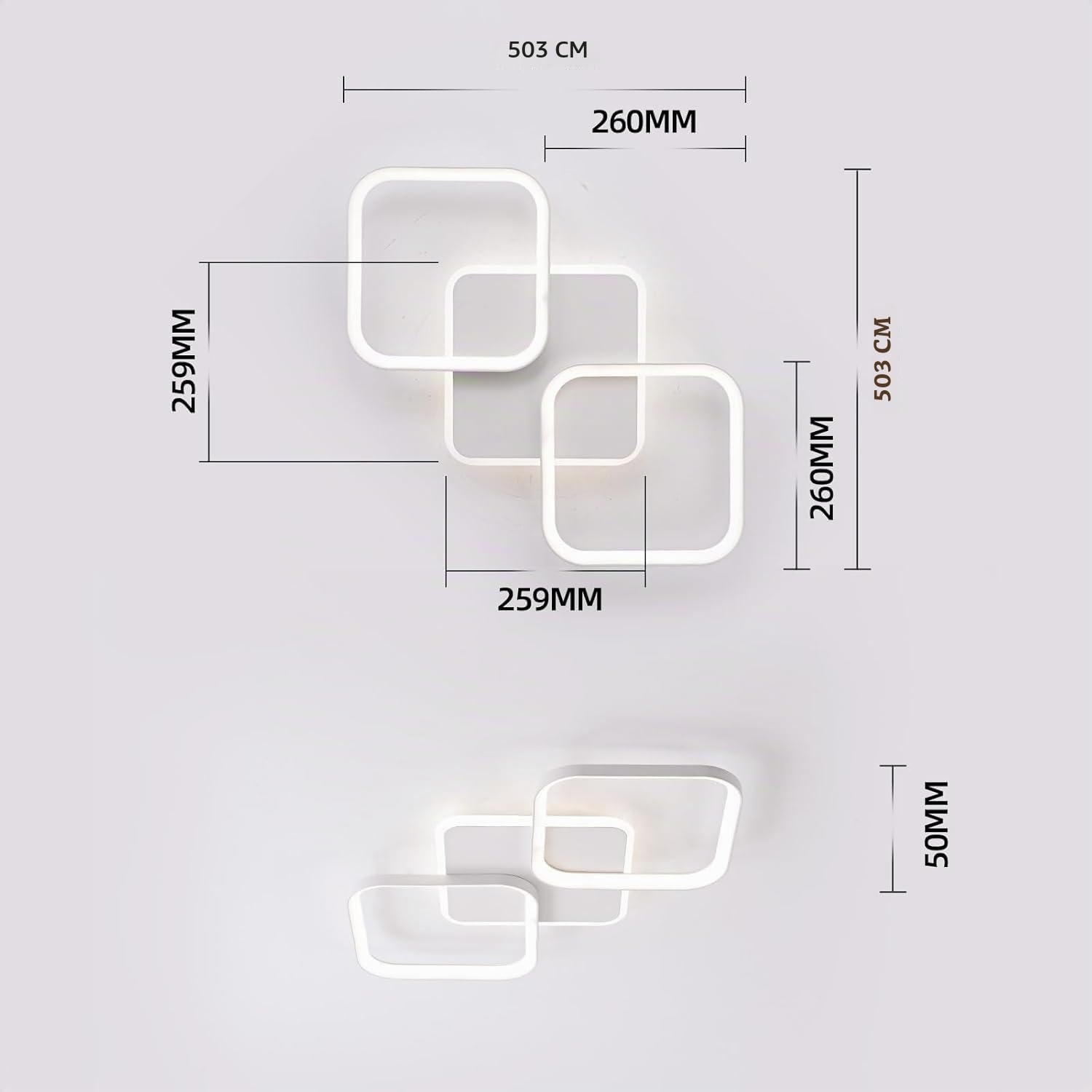 ANTENLICHT Plafonnier LED Moderne Dimmable avec Télécommande, 40W 4500LM Lampe de Plafond Avec Fonction Mémoire, Luminaire Plafonnier LED pour Chambre salon, Salle à manger Cuisine, Blanc 50x50x5cm