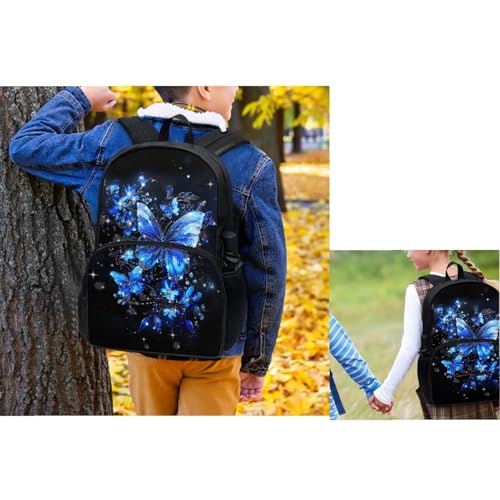 Aesthetic Butterfly Backpack for Girls Kids Backpack with Lunch Box Water Bottle Holder and Big Pencil Case 4Pcs Set 17" Bookbag with Large Front Pocket for School Sturdy Elementary School Bag2